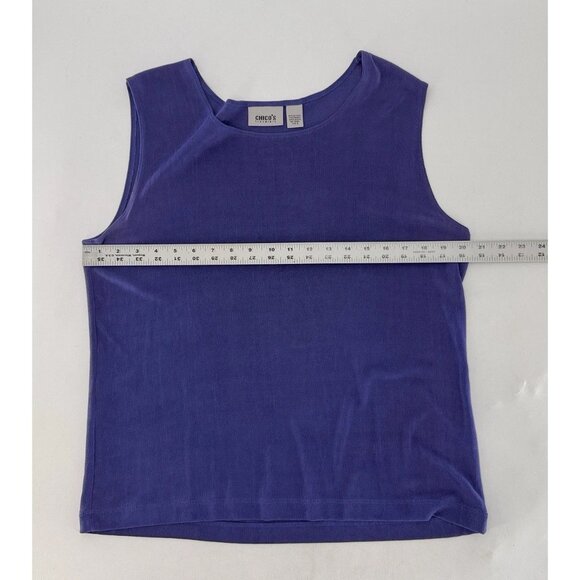 Chico’s Travelers Blue Slinky Acetate Sleeveless Blouse‎ Size 3 Made In USA - Picture 7 of 7